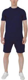 Men's Pure Color Casual Suits Loose Version Sport Suits Short Sleeve T-Shirt + Shorts Two Sets (Color: Blue-XL)