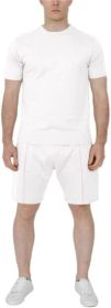 Men's Pure Color Casual Suits Loose Version Sport Suits Short Sleeve T-Shirt + Shorts Two Sets (Color: White-XL)