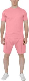 Men's Pure Color Casual Suits Loose Version Sport Suits Short Sleeve T-Shirt + Shorts Two Sets (Color: Pink-S)