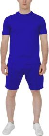 Men's Pure Color Casual Suits Loose Version Sport Suits Short Sleeve T-Shirt + Shorts Two Sets (Color: Royalblue-L)