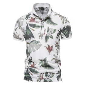 Summer POLO Shirt Men Cotton High Quality Tops Printed Short Sleeve Lapel T-Shirt Beach Street Shopping Camping Travel Vacation (Color: White, size: L)