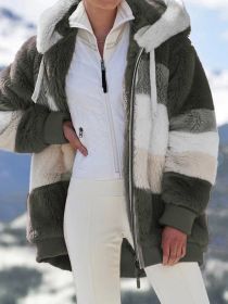 Autumn Winter S-8XL Plush Thick Coat Women Hooded Fleece Jacket with 2 Pockets Warm Loose Long Sleeves Stitching Street Campus (Color: Brown, size: XXXL)