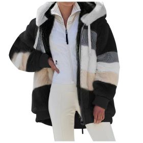 Autumn Winter S-8XL Plush Thick Coat Women Hooded Fleece Jacket with 2 Pockets Warm Loose Long Sleeves Stitching Street Campus (Color: Black, size: XXXL)