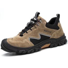 2022 Men Lightweight Safety Boots Work Shoes Indestructible Casual Sneakers Women Kevlar Insole Protective S3 Steel Toe Footwear (Color: Khaki, size: 46)
