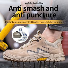 2022 Men Lightweight Safety Boots Work Shoes Indestructible Casual Sneakers Women Kevlar Insole Protective S3 Steel Toe Footwear (Color: Beige, size: 48)