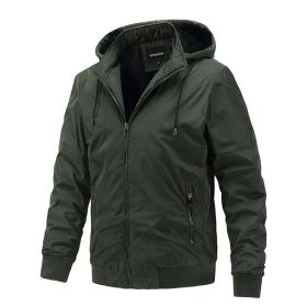 Men's Thin Quilted Jacket Detachable Hood Drawstring Casual Sport Coat Stand Collar Business Trend Fashion Spring Autumn Winter (Color: Army Green, size: XXL)