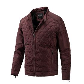 Men's Light Thin Quilted Jackets Vintage Casual Diamond Plaid Stand Collar Coats Regular Fit Fashion Trend Autumn Winter Spring (Color: WINE RED, size: XXXL)