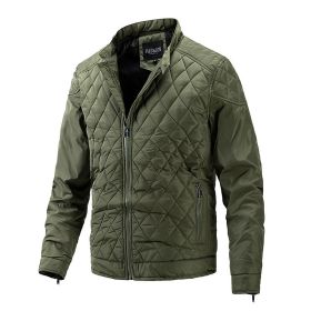 Men's Light Thin Quilted Jackets Vintage Casual Diamond Plaid Stand Collar Coats Regular Fit Fashion Trend Autumn Winter Spring (Color: Army Green, size: XL)