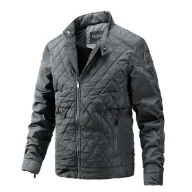 Men's Light Thin Quilted Jackets Vintage Casual Diamond Plaid Stand Collar Coats Regular Fit Fashion Trend Autumn Winter Spring (Color: Gray, size: S)