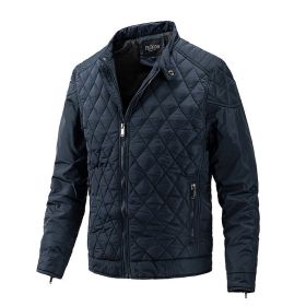 Men's Light Thin Quilted Jackets Vintage Casual Diamond Plaid Stand Collar Coats Regular Fit Fashion Trend Autumn Winter Spring (Color: Blue, size: S)