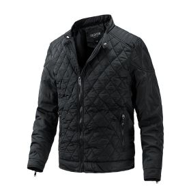 Men's Light Thin Quilted Jackets Vintage Casual Diamond Plaid Stand Collar Coats Regular Fit Fashion Trend Autumn Winter Spring (Color: Black, size: XXXL)
