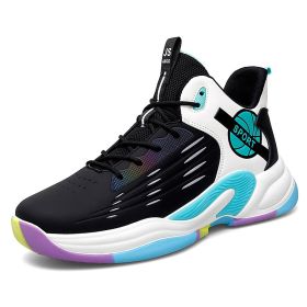 New couple basketball shoes men's sports shoes women's breathable cushioning non-slip wear-resistant gym training sports shoes (Color: Black, size: 35)