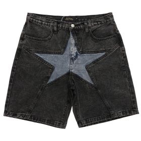 Streetwear Harajuku Denim Shorts 2022 New Men Patchwork Oversized Hip Hop Blue Jeans Shorts Summer Casual Loose Shorts (Color: Black, size: M)