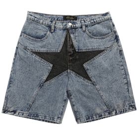 Streetwear Harajuku Denim Shorts 2022 New Men Patchwork Oversized Hip Hop Blue Jeans Shorts Summer Casual Loose Shorts (Color: Blue, size: L)