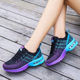 Casual Mesh Shoes Women Outdoor Breathable Soft Comfortable Fashion Jogging Fitness Running Colorful Air Cushion Sneakers Female (Color: Black Purple, size: 36)