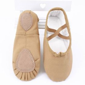 Girls Ballet Shoes Canvas Soft Sole Ballet Dance Slippers Children Practise Ballerina Shoes Woman Dance Shoes (Color: Tan Tie Up, size: 29 (18.5cm))