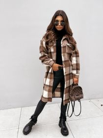 Women Winter Woolen Coats Female Plaid Print Retro Warm Thick Long Jacket Outercoats Korean Style Outwear Manteau Femme Hiver (Color: CastaÃƒÂ±o, size: XXL)