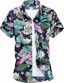 Men's Fashion Print Shirts Casual Lapel Short Sleeve T-Shirts Cotton Button-Up Shirts (Color: C1-3XL)