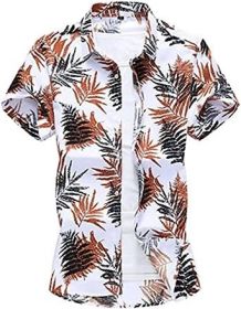Men's Fashion Print Shirts Casual Lapel Short Sleeve T-Shirts Cotton Button-Up Shirts (Color: C4-XXL)