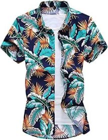 Men's Fashion Print Shirts Casual Lapel Short Sleeve T-Shirts Cotton Button-Up Shirts (Color: C3-3XL)