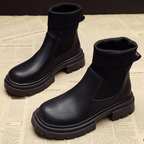 2022 Boots Women New Shoes For Women Slip On Boots For Women Soft Ankle Boots Fashion Platform Flats Winter Footwear Botas Mujer (Color: Black, size: 36)