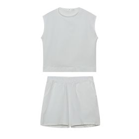 2022 summer solid loose bat short sleeve T-shirt shorts sportswear suit women's wear (Color: White, size: L)