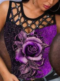 2022 summer women's new 3D rose hollow out vest women's T-Shirt Top (Color: Purple, size: S)