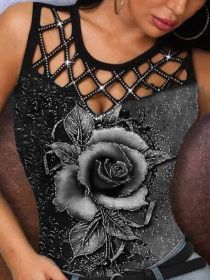 2022 summer women's new 3D rose hollow out vest women's T-Shirt Top (Color: Gray, size: XXXXL)