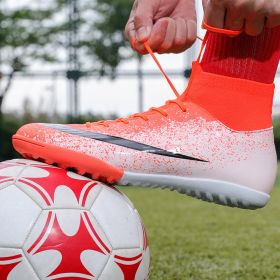 New Football Shoes Man Soccer Boots Artificial Grass Original Superfly High Ankle Kids Shoes Crampons Outdoor Sock Cleats Shoes (Color: Yellow, size: 38)