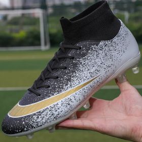 New Football Shoes Man Soccer Boots Artificial Grass Original Superfly High Ankle Kids Shoes Crampons Outdoor Sock Cleats Shoes (Color: Gold, size: 35)