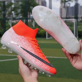 New Football Shoes Man Soccer Boots Artificial Grass Original Superfly High Ankle Kids Shoes Crampons Outdoor Sock Cleats Shoes (Color: Sky Blue, size: 45)