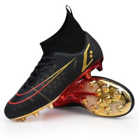 Quality Futsal American Football Boots Neymar Ultra Light Soccer Shoes Wholesaler Chuteira Campo Cleats Training Sneakers TF/AG (Color: 1491-AG- black GOLD, size: 45)
