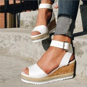 Retro Womens Fashion Open Toe Ankle Platform Wedges Shoes Ladies Roman Sandals Buty Damskie Wedges Shoes Mujer 2022 erf45 (Color: White, size: 9)