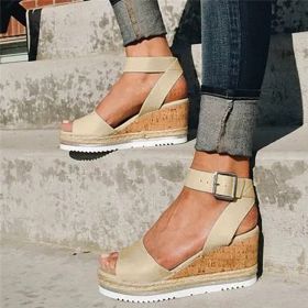Retro Womens Fashion Open Toe Ankle Platform Wedges Shoes Ladies Roman Sandals Buty Damskie Wedges Shoes Mujer 2022 erf45 (Color: Gold, size: 12)
