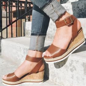 Retro Womens Fashion Open Toe Ankle Platform Wedges Shoes Ladies Roman Sandals Buty Damskie Wedges Shoes Mujer 2022 erf45 (Color: Auburn, size: 8)