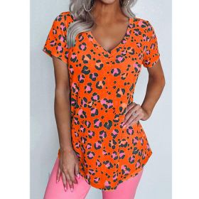 Summer New Women's Clothing Loose V-neck Short-sleeved Printed T-shirt Top (Color: Orange, size: M)