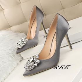 Women's Pumps; Rhinestone decoration; thin heel; sexy pointed women's shoes; shiny Rhinestone; buckle shoes (colour: Light gold, size: 42)
