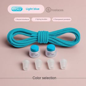 Spring Lock Shoelaces Without ties Elastic laces Sneakers Kids Adult Quick Shoe laces Rubber Bands Round No tie Shoeace Shoes (Length: 100cm, Color: Light Blue)