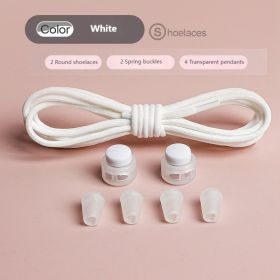 Spring Lock Shoelaces Without ties Elastic laces Sneakers Kids Adult Quick Shoe laces Rubber Bands Round No tie Shoeace Shoes (Length: 100cm, Color: White)