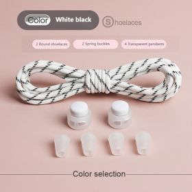 Spring Lock Shoelaces Without ties Elastic laces Sneakers Kids Adult Quick Shoe laces Rubber Bands Round No tie Shoeace Shoes (Length: 100cm, Color: White black point)