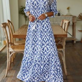 V Neck Long Sleeve Dress; Casual Every Day Dress For Summer & Spring; Women's Clothing (Color: Sky Blue, size: L(8/10))