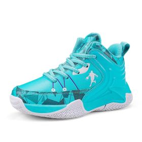 New leather children's basketball sneakers teenagers primary and secondary school students student trend sports casual shoes (Color: Moonlight, size: 32)