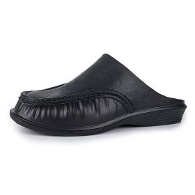 Men's leather slippers; leather shoes; men's casual shoes; breathable shoes (colour: black, size: 40)
