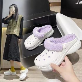 Cave shoes Women's plush thick soles increase winter Baotou cotton slippers Female temperament Fairy muffin anti-skid cotton shoes (colour: 9901 Purple, size: 35/36 fits 34/35)