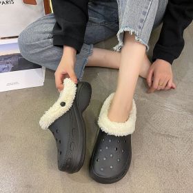 Cave shoes Women's plush thick soles increase winter Baotou cotton slippers Female temperament Fairy muffin anti-skid cotton shoes (colour: 9801 black, size: 35/36 fits 34/35)