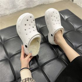 Cave shoes Women's plush thick soles increase winter Baotou cotton slippers Female temperament Fairy muffin anti-skid cotton shoes (colour: 9701 white, size: 37/38 fits 36/37)