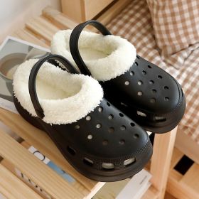 Cave shoes Women's plush thick soles increase winter Baotou cotton slippers Female temperament Fairy muffin anti-skid cotton shoes (colour: 9601 black, size: 39/40 fits 38/39)