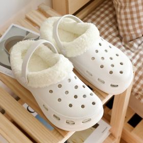 Cave shoes Women's plush thick soles increase winter Baotou cotton slippers Female temperament Fairy muffin anti-skid cotton shoes (colour: 9601 white, size: 37/38 fits 36/37)