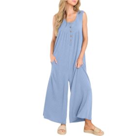 Women's Summer Jumpsuits Casual Loose Sleeveless Strap Rompers Outfits (Color: Blue, size: L)