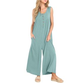Women's Summer Jumpsuits Casual Loose Sleeveless Strap Rompers Outfits (Color: Green, size: L)